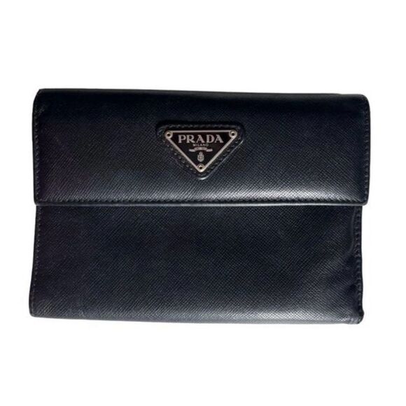 Prada Handbags - Prada Unisex Black Saffiano Leather Trifold Wallet